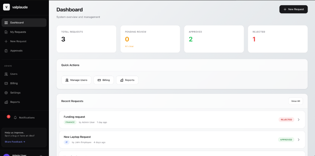 Valplaude Dashboard Preview